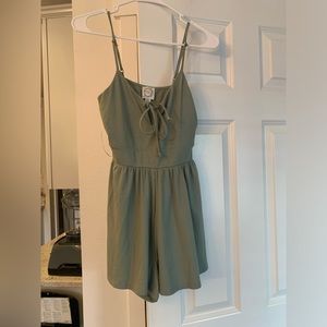 Blue Rain. Green romper.